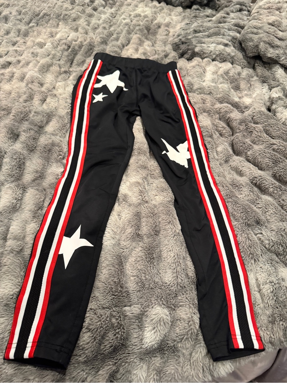 Pam & Gela Black Leggings with Red and White Side Stripes and Star Accents